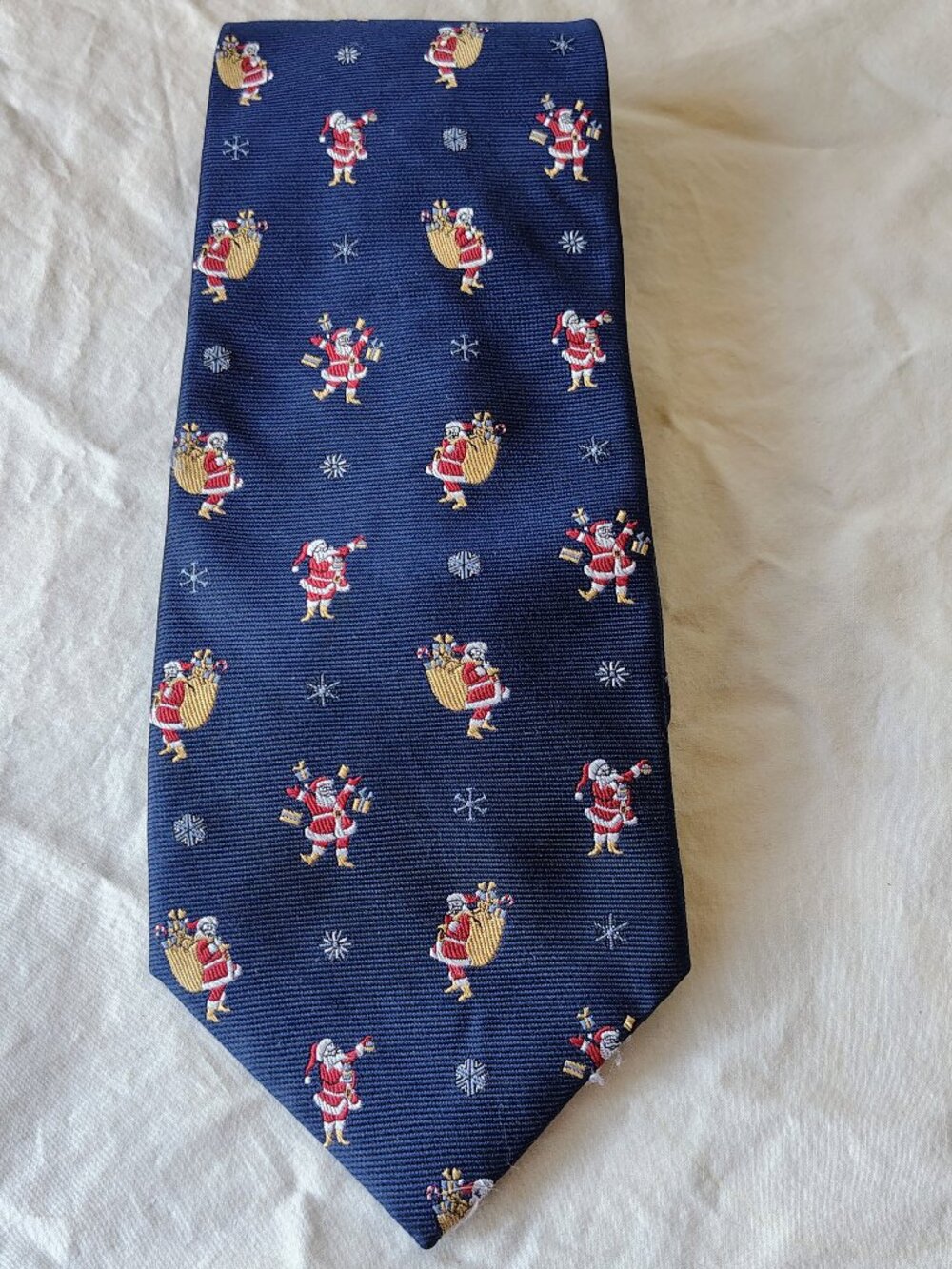 Van Heusen Necktie Men's Navy Blue Christmas Santa 100% Silk Holiday Tie Party